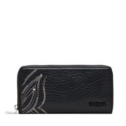 Duży Portfel Damski Desigual. Czarne portfele Desigual, bez wzorów. Za 159.99 zł.