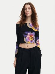 Desigual Bluzka Pansee Lacroix 24WWTK92 Czarny Slim Fit. Czarne bluzki Desigual, xl, bez wzorów, z wiskozy, bez kołnierzyka, bez ramiączek. Za 149.99 zł.
