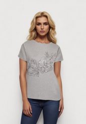Szary Klasyczny Bawełniany T-shirt z Nadrukiem Wiloa. Szare t-shirty Born2be, l, bez wzorów, z bawełny, klasyczne, bez kołnierzyka, bez ramiączek. Za 59.99 zł.