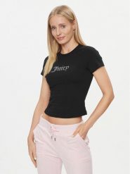 Juicy Couture T-Shirt Shrunken Diamante JCMCT223257 Czarny Slim Fit. Czarne t-shirty Juicy Couture, m, bez wzorów, z bawełny, bez kołnierzyka, bez ramiączek. Za 89.99 zł.