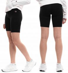Spodenki damskie Champion Biker Pants. Czarne szorty sportowe Champion, z aplikacjami, z bawełny, z podwyższonym stanem. Za 90.99 zł.