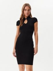 Guess Sukienka dzianinowa W5GK46 Z3L10 Czarny Slim Fit. Czarne sukienki Guess, l, z aplikacjami, z dzianiny, bez kołnierzyka, bez ramiączek. Za 399.99 zł.