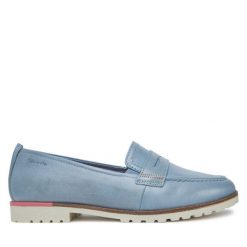 Półbuty Tamaris. Niebieskie botki Tamaris, bez wzorów, bez obcasa, na płaskiej podeszwie, bez zapięcia. Za 359.99 zł.