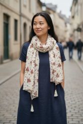 Maison Scotch damski szalik z czystej bawełny z nadrukiem żaglówek i frędzlami. Białe szaliki i kominy 55PROTEC, bez wzorów, z bawełny. Za 220.99 zł.