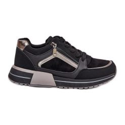 Buty Sportowe Damskie Z Suwakiem Na Platformie Czarne. Czarne buty treningowe bez wzorów, ze skóry, bez zapięcia. Za 90.47 zł.