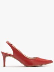Czerwone czółenka typu slingback na szpilce JOAN. Czerwone czółenka Ryłko, bez wzorów, z gumy, bez obcasa, na szpilce, bez zapięcia. W wyprzedaży za 279.99 zł.