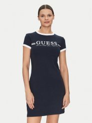 Guess Sukienka codzienna V5GK02 KCQX1 Granatowy Slim Fit. Niebieskie sukienki Guess, na co dzień, xs, z aplikacjami, z bawełny, bez kołnierzyka, bez ramiączek, proste. Za 299.99 zł.