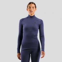 Bielizna termoaktywna z długim rękawem Odlo BL TOP turtle neck l/s ACTIVE WARM. Niebieskia bielizna termoaktywna damska ODLO, bez wzorów, bez ramiączek, na fitness i siłownię. W wyprzedaży za 217.34 zł.