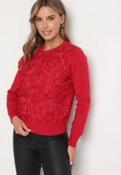 Czerwony Sweter z Wiskozą i Siateczkowymi Aplikacjami Hariena. Czerwone swetry Born2be, z aplikacjami, z wiskozy, eleganckie, bez ramiączek. W wyprzedaży za 127.49 zł.