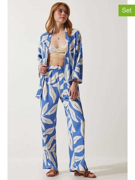 Happiness Istanbul 2-częściowy zestaw w kolorze niebiesko-kremowym rozmiar: 42. Brązowe spodnie materiałowe Happiness Istanbul, bez wzorów, z materiału. Za 87.81 zł.