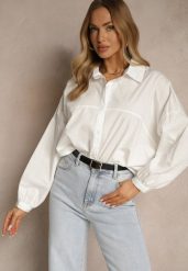 Biała Klasyczna Koszula z Bawełny Meleldi. Białe koszule Renee, m, bez wzorów, z bawełny, eleganckie, bez kołnierzyka, bez ramiączek. W wyprzedaży za 75.99 zł.