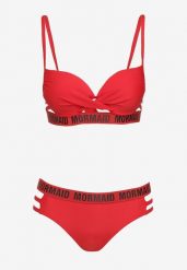 Czerwone Bikini Ozdobione Paseczkami i Napisami Zaralia. Czerwone bikini Born2be, z aplikacjami. Za 89.99 zł.