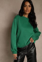 Zielona Bluza z Bawełną i Przeszyciami przy Dekolcie Fezanna. Zielone bluzy bez kaptura Renee, l, bez wzorów, z bawełny, bez kaptura. Za 59.99 zł.