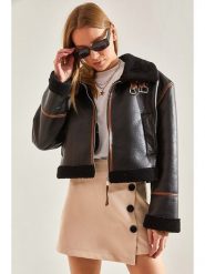 Bianco Lucci Kurtka przejściowa w kolorze czarnym rozmiar: 38. Czarne kurtki Bianco Lucci, bez wzorów, ze skóry, bez kaptura. Za 173.99 zł.