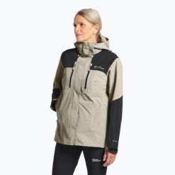 Kurtka przeciwdeszczowa damska Jack Wolfskin Jasper 2L. Brązowe kurtki przeciwdeszczowe Jack Wolfskin, l, bez wzorów, bez kaptura, trekkingowe. Za 709.99 zł.