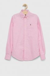 Polo Ralph Lauren koszula bawełniana damska kolor różowy slim z kołnierzykiem klasycznym. Czerwone koszule Polo Ralph Lauren, xxs, z aplikacjami, z bawełny, klasyczne, bez kołnierzyka, bez ramiączek. W wyprzedaży za 539.99 zł.