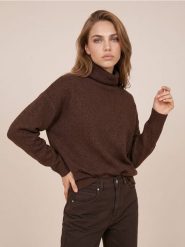 Sweter z golfem i domieszką wełny - brązowy. Brązowe swetry Sinsay, l, bez wzorów, z wełny, bez ramiączek. Za 45.99 zł.
