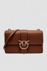 PINKO Brązowa skórzana damska torebka listonoszka Love One Classic ST. Brązowe listonoszki Pinko, bez wzorów, z materiału, eleganckie, bez dodatków. Za 1,399.99 zł.