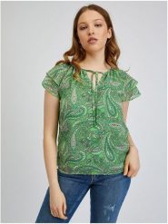 Orsay Bluzka w kolorze zielonym rozmiar: 38. Zielone bluzki Orsay, bez wzorów, bez kołnierzyka, bez ramiączek. Za 56.99 zł.