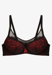 Czarno-Czerwony Biustonosz Push-Up z Koronki Ozdobiony Metalową Aplikacją Arissta. Czarne biustonosze Renee, z aplikacjami, z koronki. W wyprzedaży za 35.99 zł.