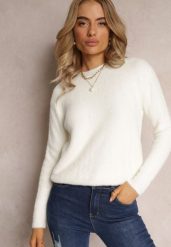 Biały Sweter Wełniany Elisabema. Białe swetry Renee, l, bez wzorów, z tkaniny, casualowe, bez ramiączek. Za 44.99 zł.