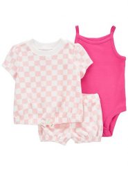 Carter's 3-częściowy zestaw w kolorze różowym rozmiar: 68. Różowe szorty carter's, bez wzorów, z bawełny. Za 74.95 zł.