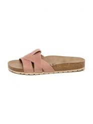 Billowy Skórzane klapki w kolorze jasnoróżowym rozmiar: 39. Różowe klapki Billowy, bez wzorów, klasyczne, z otwartym noskiem, bez obcasa, bez zapięcia. Za 152.99 zł.