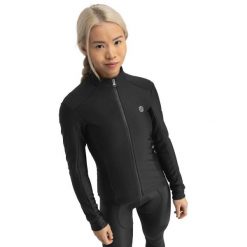 Kurtka rowerowa softshell damska J1 Vermont. Czarne kurtki do biegania SIROKO, l, bez wzorów, z materiału, bez kaptura. W wyprzedaży za 298.00 zł.