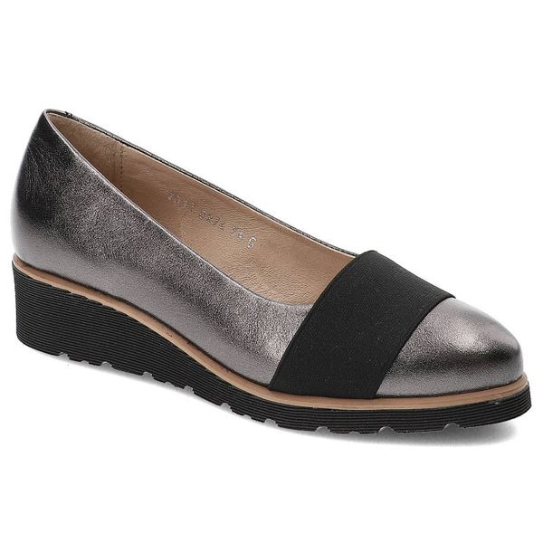 Srebrne Półbuty Simen Damskie Stylowe Modne Obuwie. Szare półbuty wsuwane Simen, bez wzorów, biznesowe, bez obcasa, na koturnie. Za 179.00 zł.