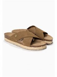 BAYTON Skórzane klapki "Burgos" w kolorze jasnobrązowym rozmiar: 41. Brązowe klapki Bayton, bez wzorów, klasyczne, z otwartym noskiem, bez obcasa, bez zapięcia. Za 95.92 zł.