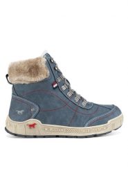 Mustang Botki 1290-607 Niebieski. Niebieskie botki Mustang, bez wzorów, bez obcasa, na płaskiej podeszwie, bez zapięcia. Za 258.99 zł.