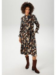 Aniston Sukienka w kolorze ciemnobrązowo-granatowo-beżowym rozmiar: 40. Brązowe sukienki Aniston, na co dzień, bez wzorów, z tkaniny, bez kołnierzyka, bez ramiączek, midi, proste. Za 96.14 zł.