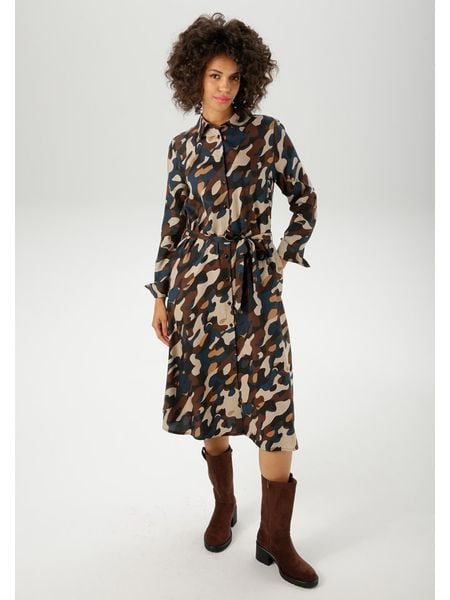 Aniston Sukienka w kolorze ciemnobrązowo-granatowo-beżowym rozmiar: 40. Brązowe sukienki Aniston, na co dzień, bez wzorów, z tkaniny, bez kołnierzyka, bez ramiączek, midi, proste. Za 96.14 zł.