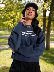 Bluza z napisem - granatowy. Niebieskie bluzy Sinsay, l, bez wzorów, bez kaptura. Za 33.99 zł.