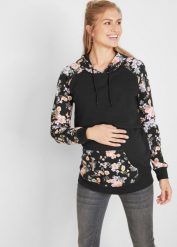 Miękka bluza 2 w 1, ciążowa i do karmienia piersią. Czarne bluzy bonprix, bez wzorów, z dresówki, bez ramiączek, z kapturem. Za 144.99 zł.
