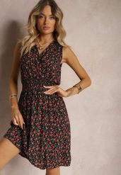 Czarno-Czerwona Kopertowa Sukienka z Wiskozy w Kwiaty Wykończona Gumką w Talii Innavia. Czarne sukienki Renee, na co dzień, m, bez wzorów, z wiskozy, bez kołnierzyka, bez ramiączek, midi, kopertowe. W wyprzedaży za 41.99 zł.