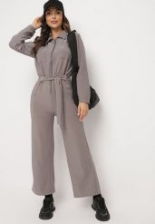 Szary Kombinezon z Gumką i Wiązaniem w Talii z Szerokimi Nogawkami Creza. Szare kombinezony Born2be, na co dzień, l, bez wzorów, bez kołnierzyka, bez ramiączek. Za 44.99 zł.