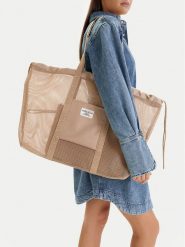 Guess Jeans Torebka WBEO-GUESS-M-003-09 Brązowy. Brązowe shopper bag Guess Jeans, z aplikacjami, z jeansu, bez dodatków. Za 159.99 zł.