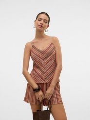 Vero Moda Top w kolorze beżowym ze wzorem rozmiar: L. Brązowe topy Vero Moda, l, bez wzorów, bez kołnierzyka, bez ramiączek. Za 70.57 zł.