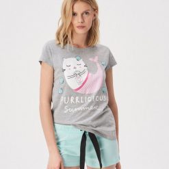 Piżama dwuczęściowa Purrlicious - Jasny szar. Piżamy marki Sinsay. Za 39.99 zł.