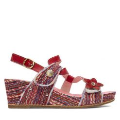 Sandały Laura Vita. Czerwone sandały LAURA VITA, bez wzorów, bez obcasa, na koturnie, bez zapięcia. Za 399.99 zł.