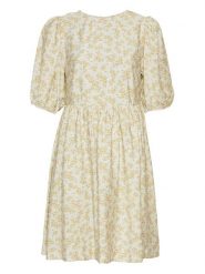 MOSS COPENHAGEN Sukienka "Marva Ladonna" w kolorze żółto-beżowym rozmiar: XS. Brązowe sukienki Moss Copenhagen, na imprezę, s, bez wzorów, z wiskozy, klasyczne, bez kołnierzyka, bez ramiączek, mini. Za 158.47 zł.