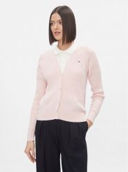 Tommy Hilfiger Kardigan WW0WW40673 Różowy Regular Fit. Czerwone swetry Tommy Hilfiger, xl, bez wzorów, z bawełny, bez ramiączek. Za 679.99 zł.