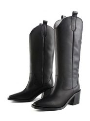Loft37 Skórzane kowbojki "Euphoric Nights" w kolorze czarnym rozmiar: 41. Czarne kozaki loft37, na zimę, bez wzorów, bez obcasa, bez zapięcia. Za 766.90 zł.