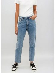 Monki Dżinsy - Regular fit - w kolorze niebieskim rozmiar: W27. Niebieskie jeansy Monki, z aplikacjami, ze skóry, klasyczne, z podwyższonym stanem. Za 74.63 zł.