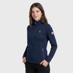 Bluza trekkingowa damska DEBBY rozpinana. Niebieskie bluzy bez kaptura Aulp, m, bez wzorów, z dzianiny, bez kaptura, trekkingowe. Za 229.99 zł.