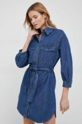 Sisley sukienka jeansowa kolor granatowy mini oversize. Niebieskie sukienki Sisley, bez wzorów, z jeansu, bez kołnierzyka, bez ramiączek, maxi, oversize. Za 539.99 zł.