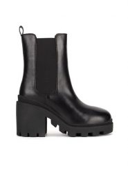 Badura Botki MOANA-01W4-001 Czarny. Czarne botki Badura, bez wzorów, ze skóry, bez obcasa, na słupku, bez zapięcia. Za 279.99 zł.