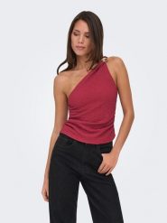 ONLY Top w kolorze bordowym rozmiar: L. Czerwone topy ONLY, l, z aplikacjami, bez kołnierzyka, bez ramiączek. Za 84.01 zł.