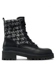 Guess Trapery Badany FLFBDN ELE10 Czarny. Czarne traperki Guess, z aplikacjami, ze skóry, bez obcasa, bez zapięcia. Za 799.99 zł.